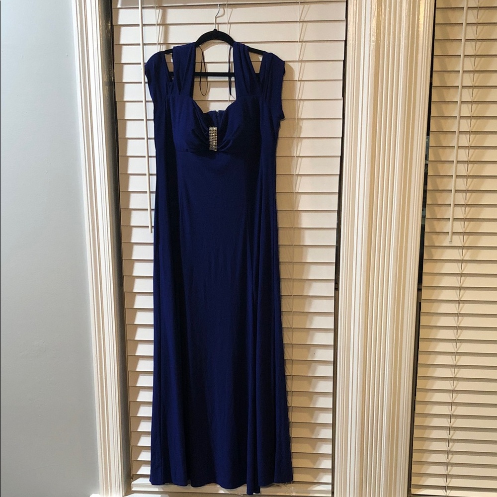 R&M Richards Royal Blue Evening Dress with Rhinestone Accent